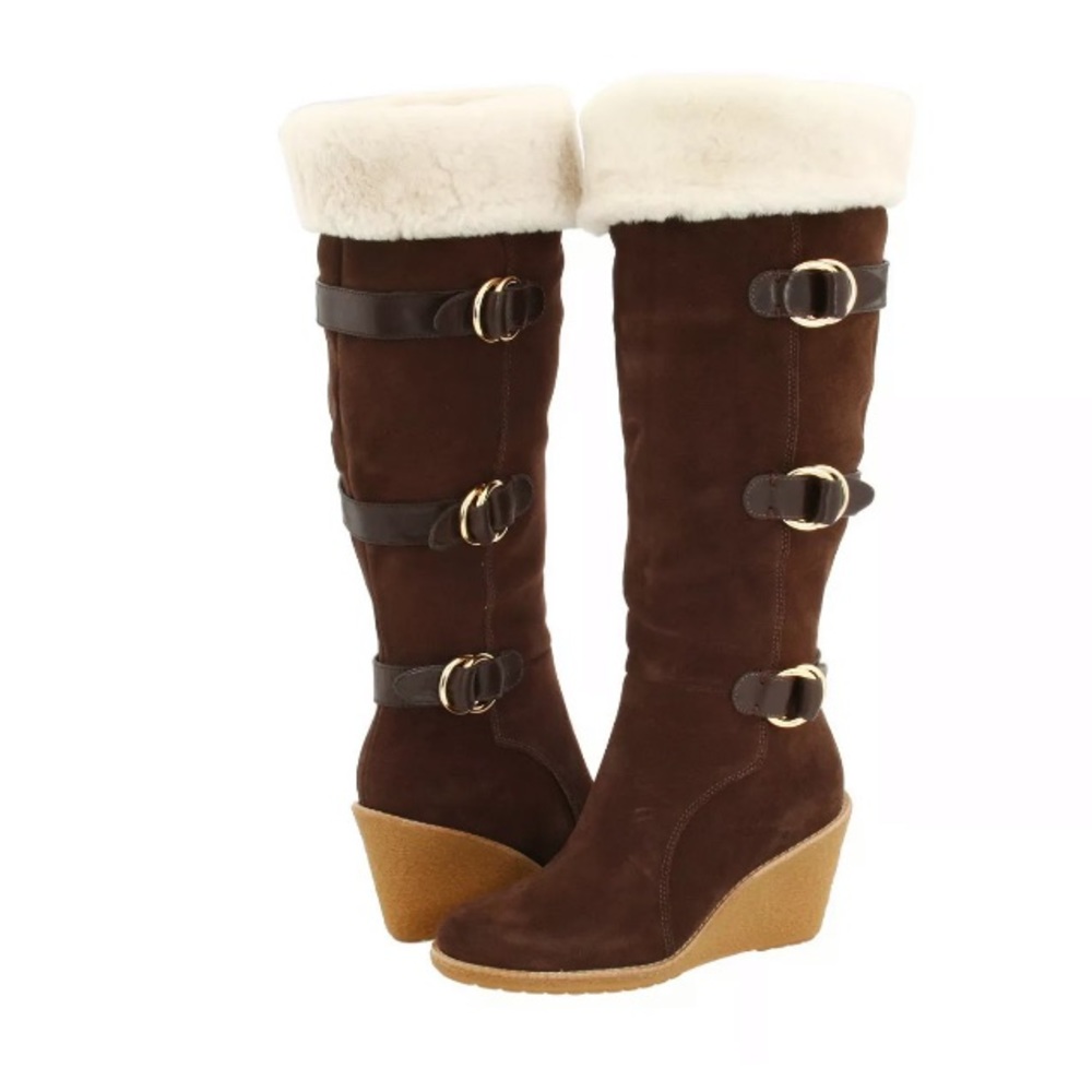 Cole Haan Chocolate Winter Boots with Cream Fur